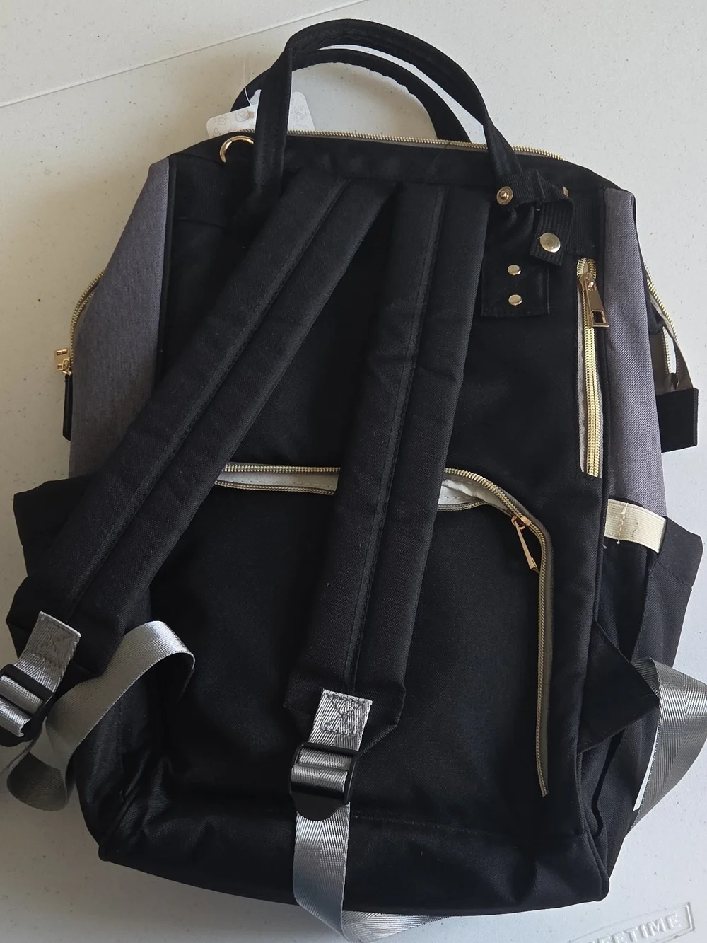LAND Mommy & Baby Bag Chic Minimalist Black & Gray Diaper Backpack